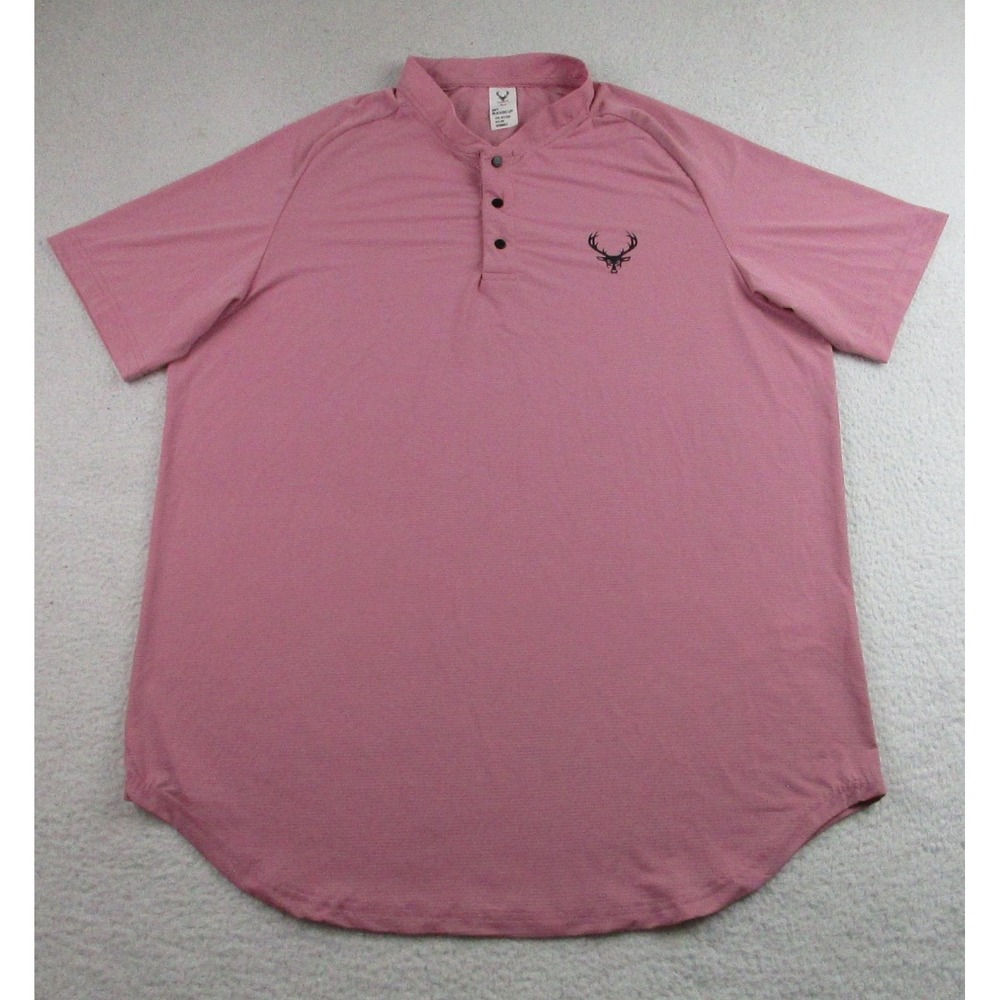 Bucked Up Shirt Mens Large Pink Henley‎ Short Sleeve Performance Stretch Logo